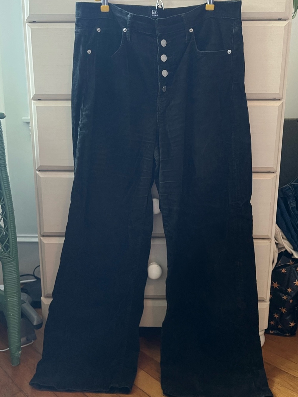 Black/green Wide-Leg Women’s Jeans with Button Fly